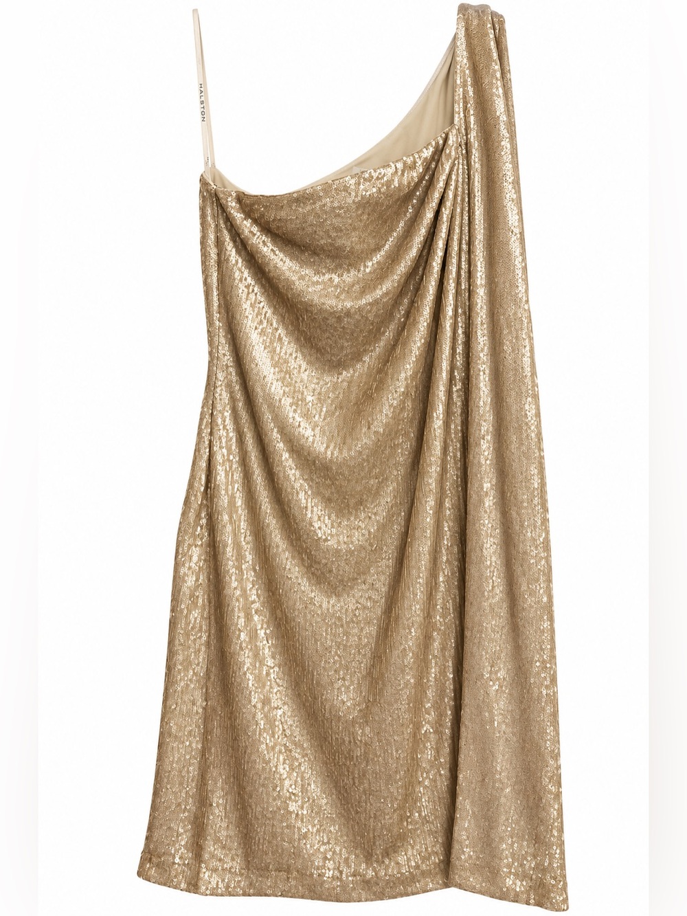 Halston Heritage Metallic Gold One-Shoulder Dress